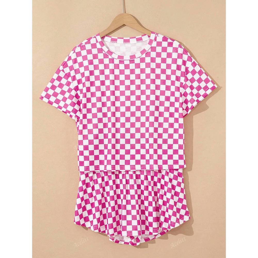 NEW AAPPARELLA women's checkered 2-piece skort set in pink